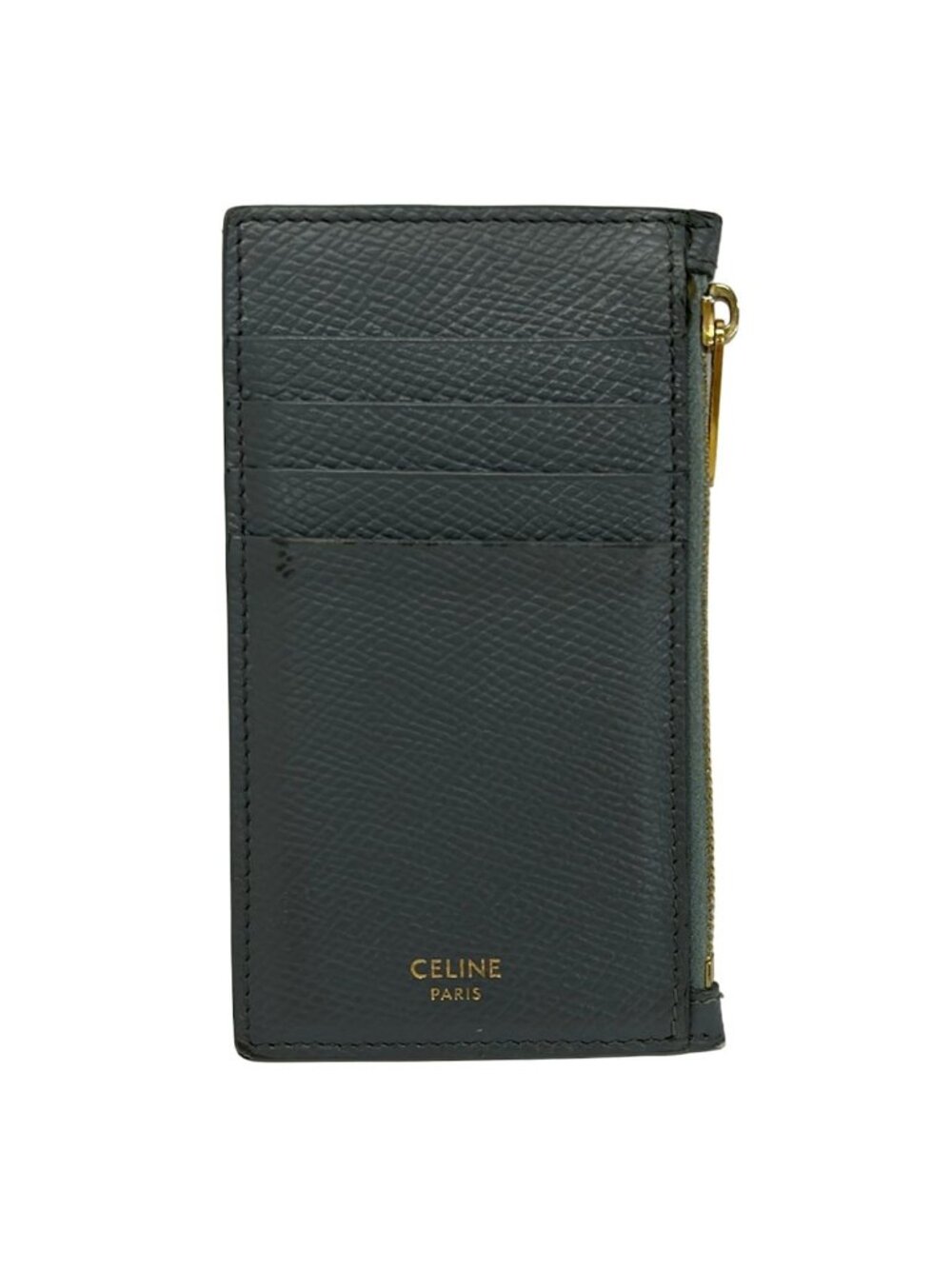 Celine Coin Purse Compact Zipped Card Case Dark Gray Fragment Leather
